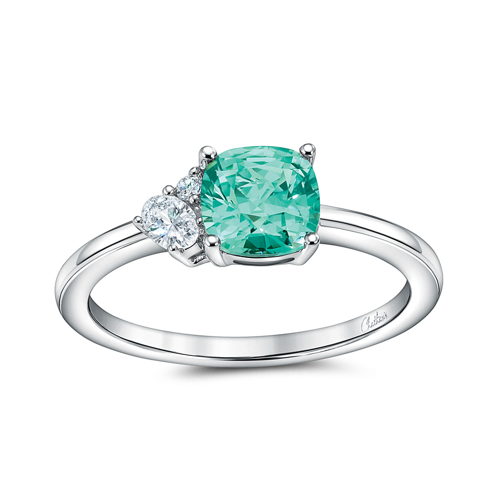 Bague or blanc 14k CHATHAM avec chrysobéryl et diamants de laboratoires