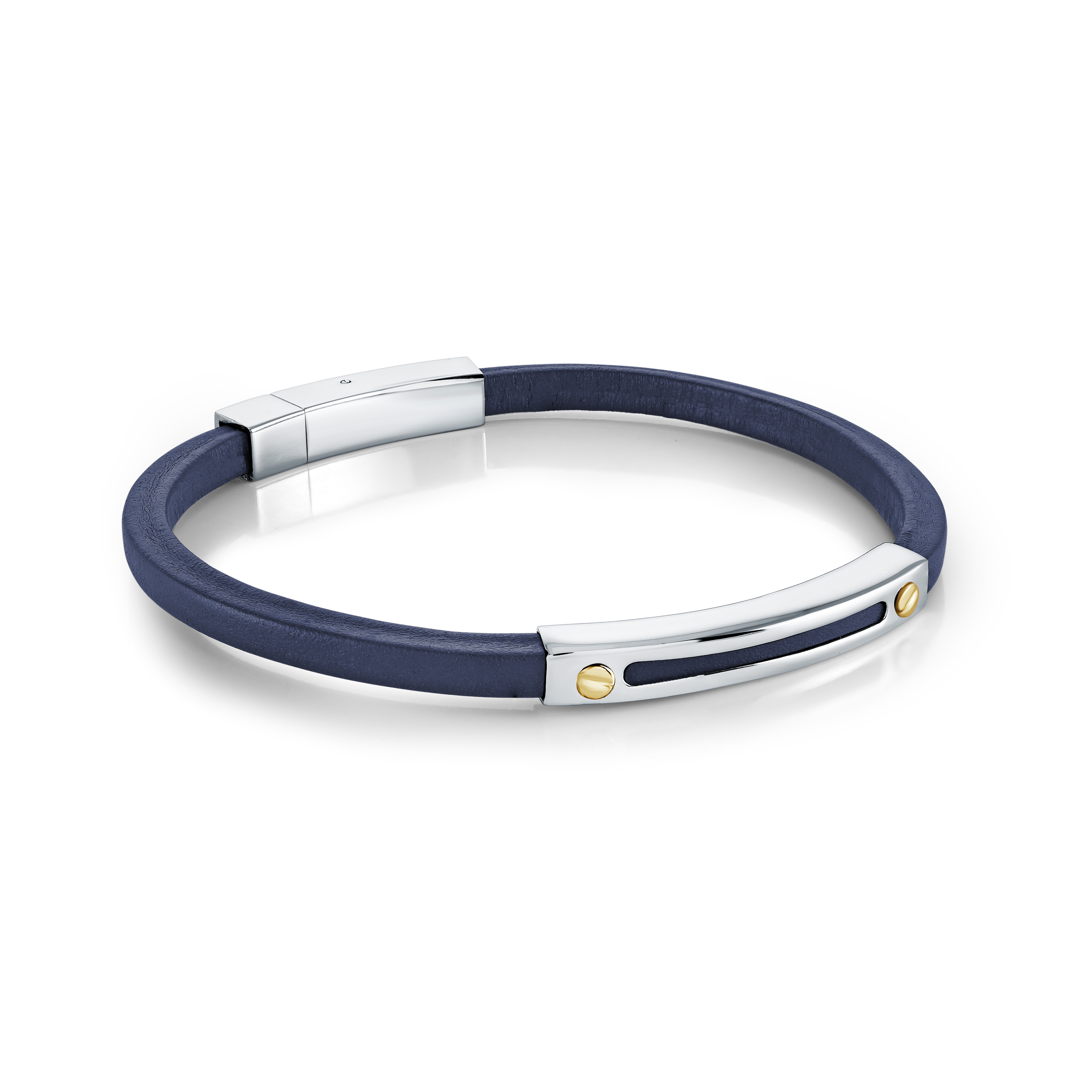 Bracelet homme acier et cuir bleu