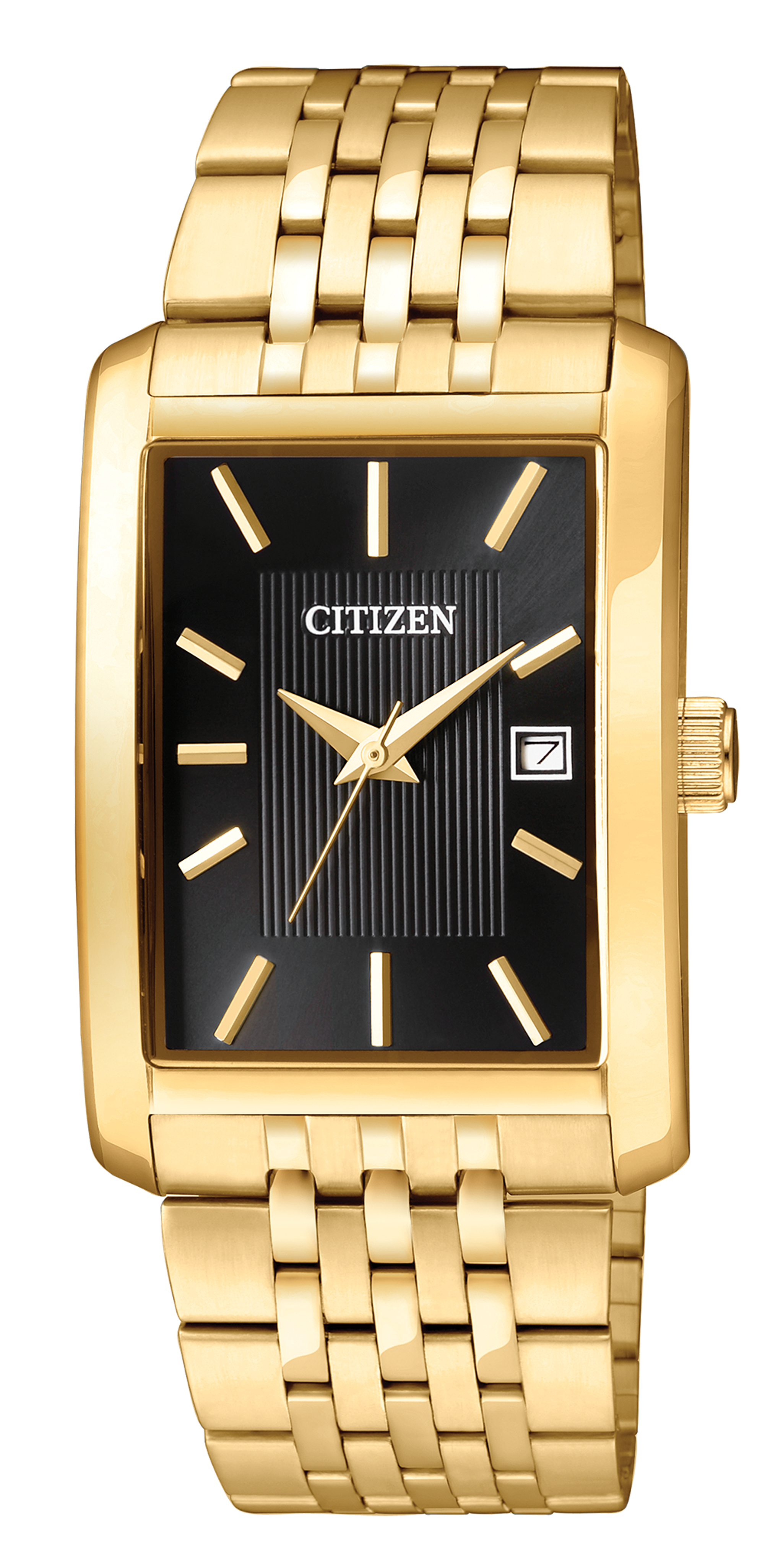 Montre Dame à quartz bracelet et boitier doré fond noir dateur