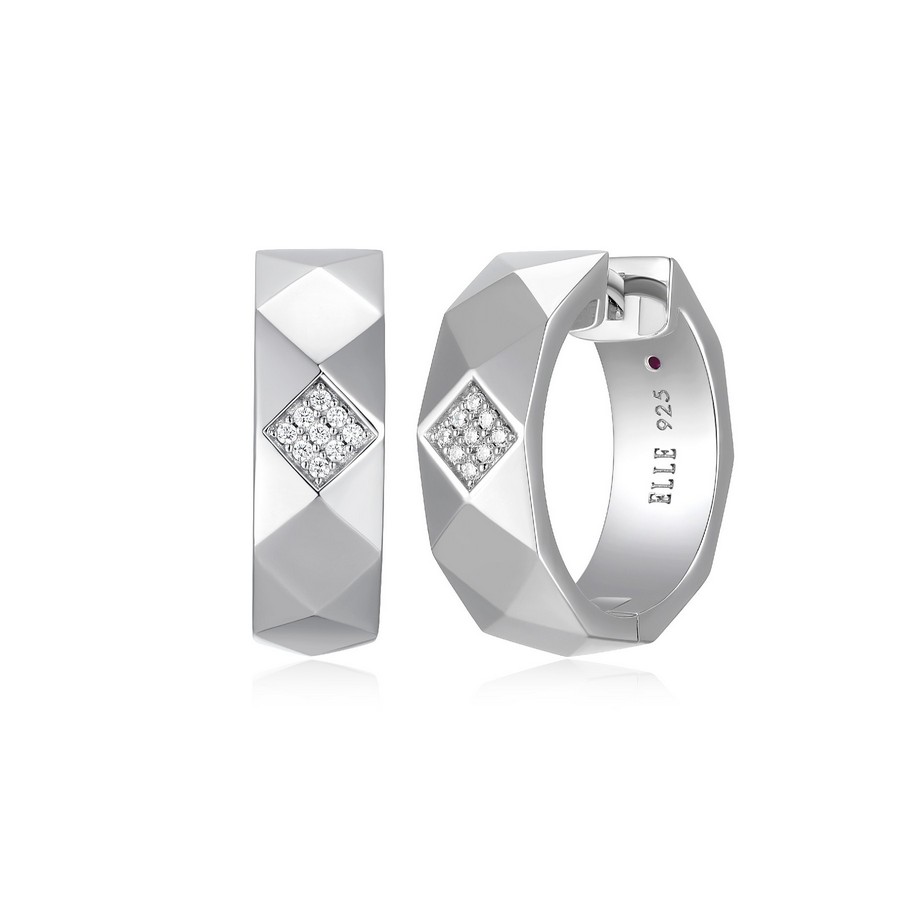 Boucles d'oreilles argent 925 anneaux facetés avec cubiques