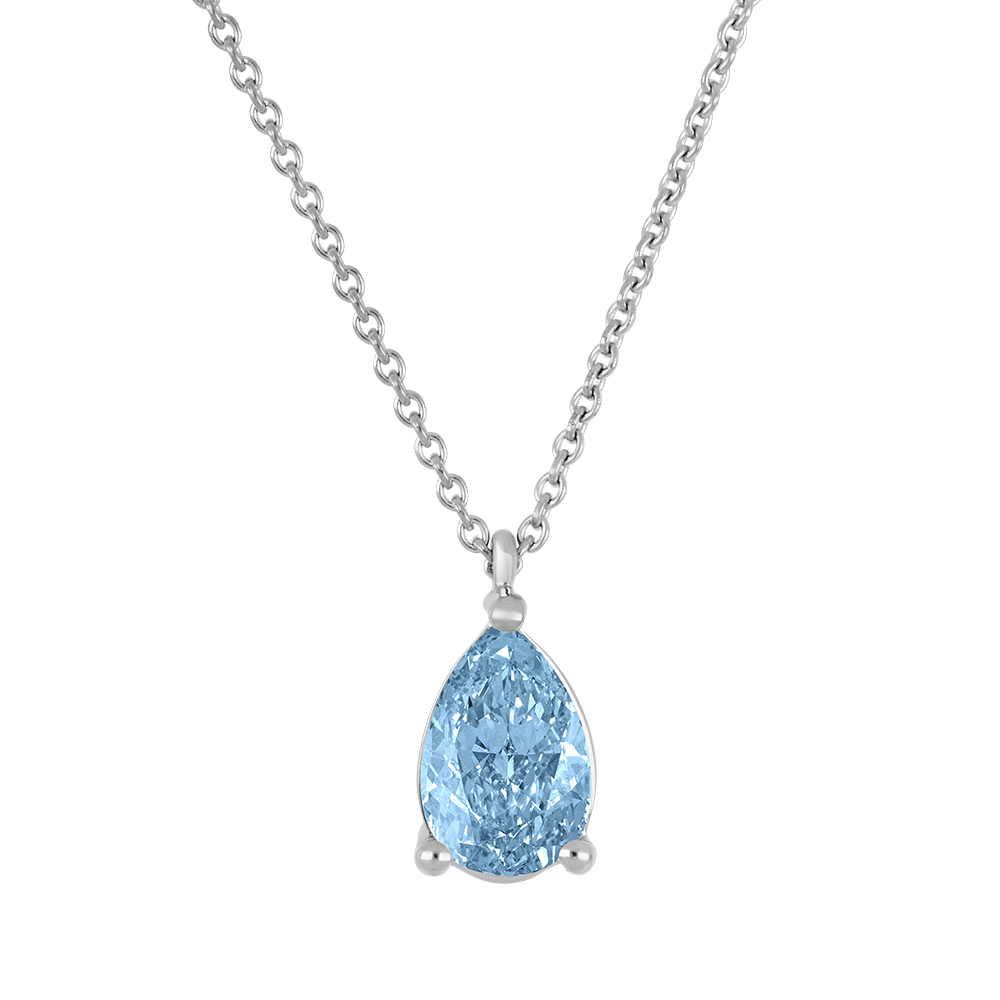 Chaîne et pendentif or blanc 10k avec diamant bleu de laboratoire