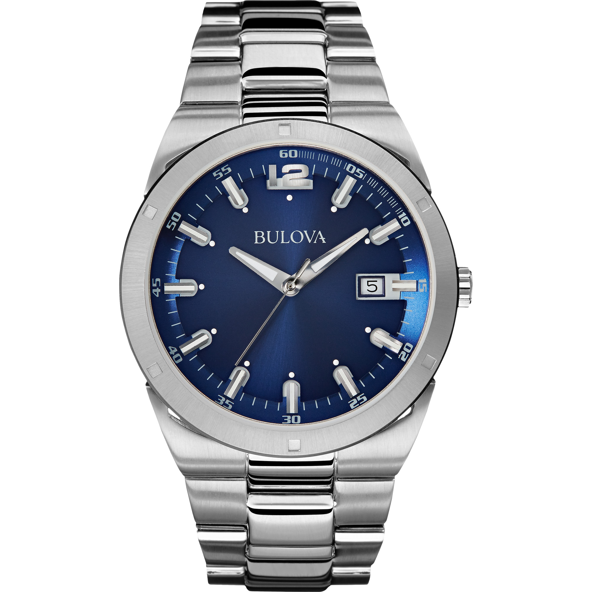 Montre boîtier et bracelet en acier avec fond bleu