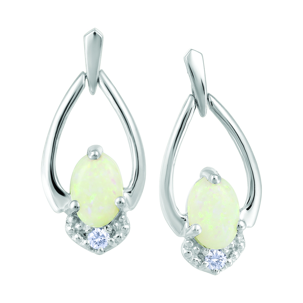 Boucles d´oreilles or 10k avec opale et diamants naturels du Canada