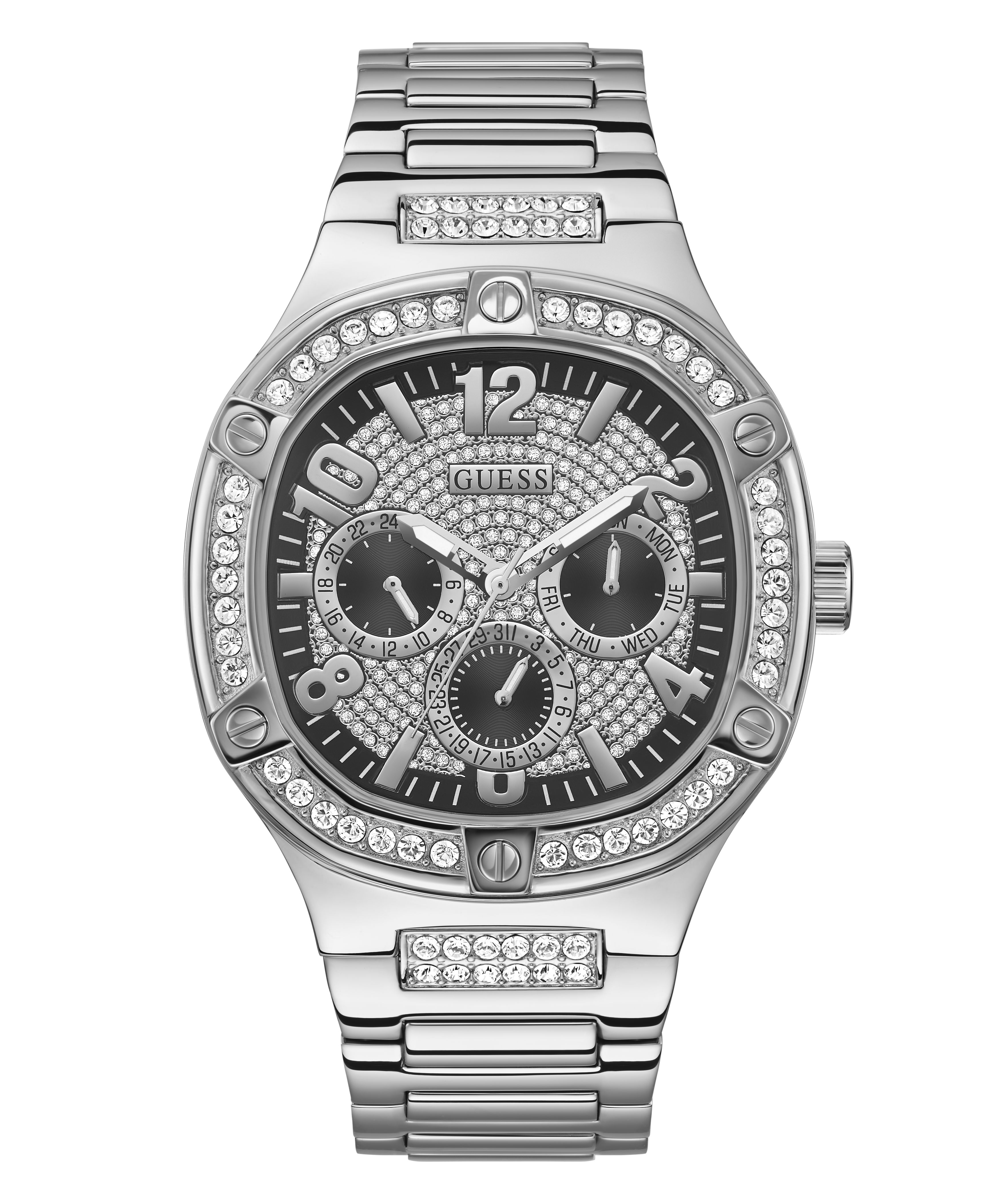 Montre homme boitier et bracelet acier sertis de cubics