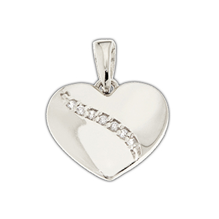 Pendentif cœur or blanc 10k bombé avec cubics