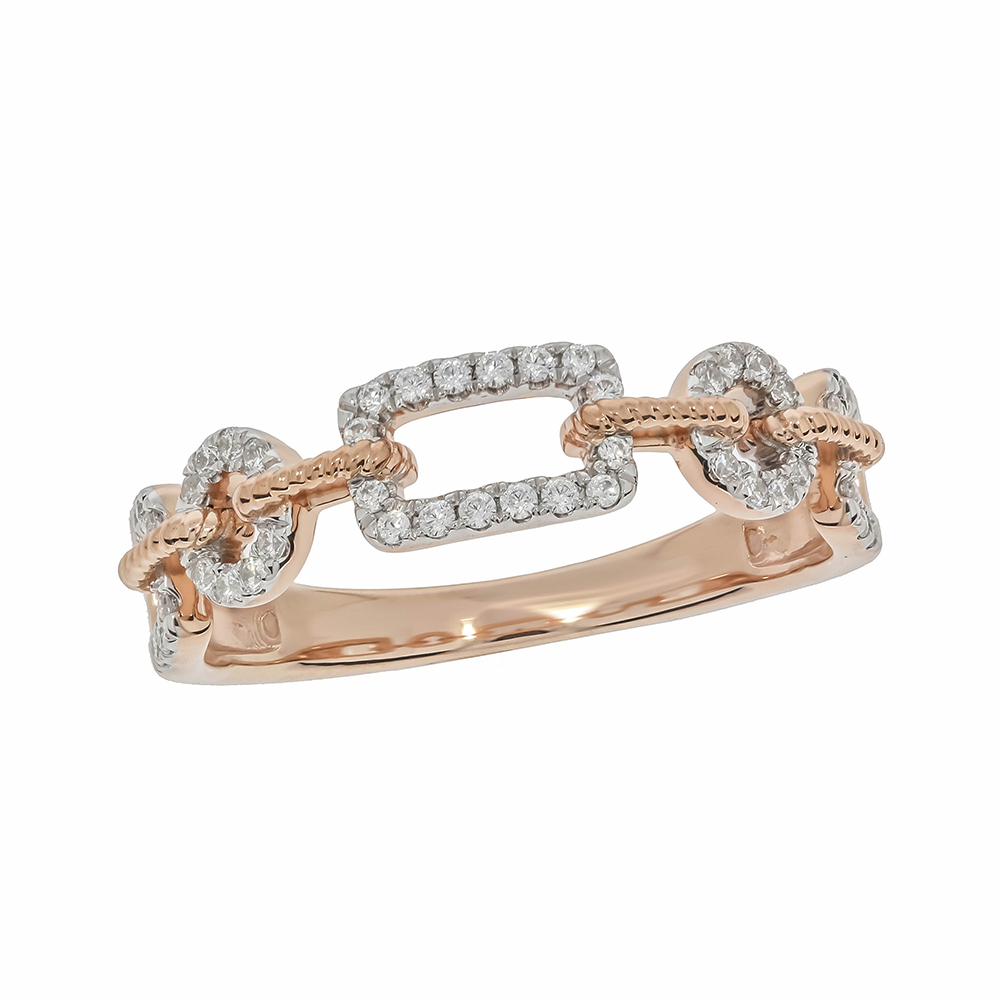 Bague or 10k rose avec motifs rectangle et rond pavé de diamants naturels