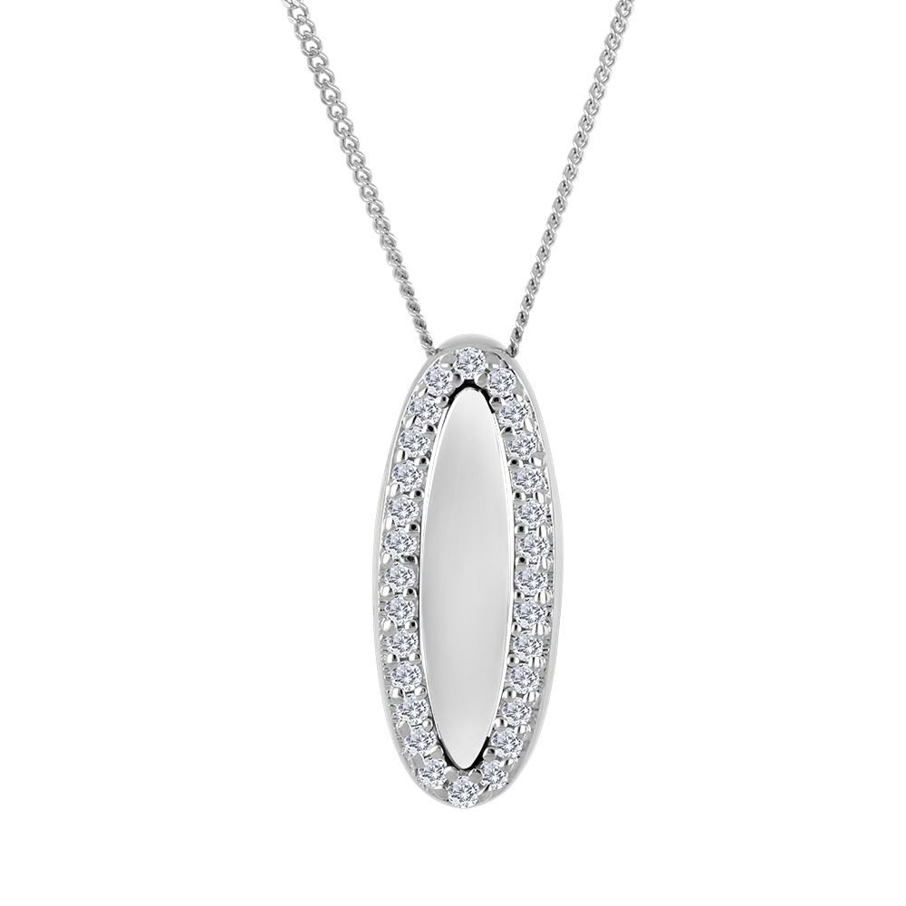 Chaîne et pendentif argent motif ovale avec diamants de laboratoire