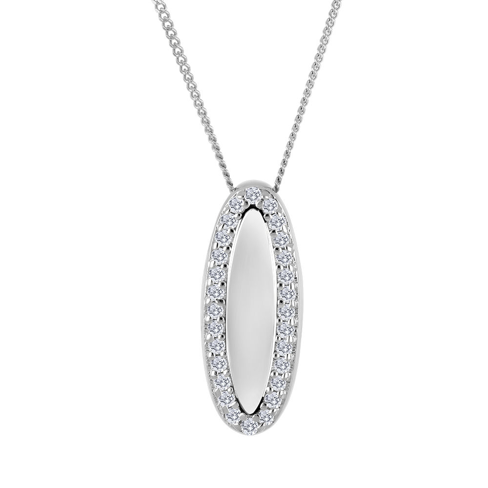 Chaîne et pendentif argent motif ovale avec diamants de laboratoire