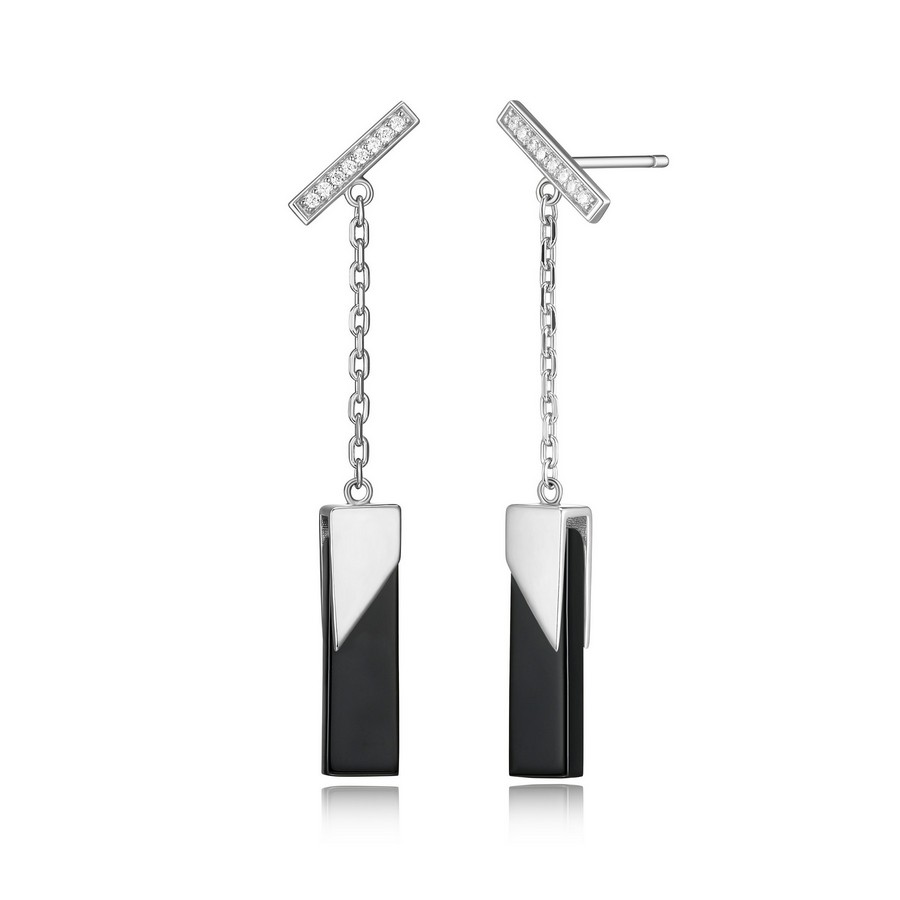 Boucles d'oreilles argent 925 et agate noire ligne Delta