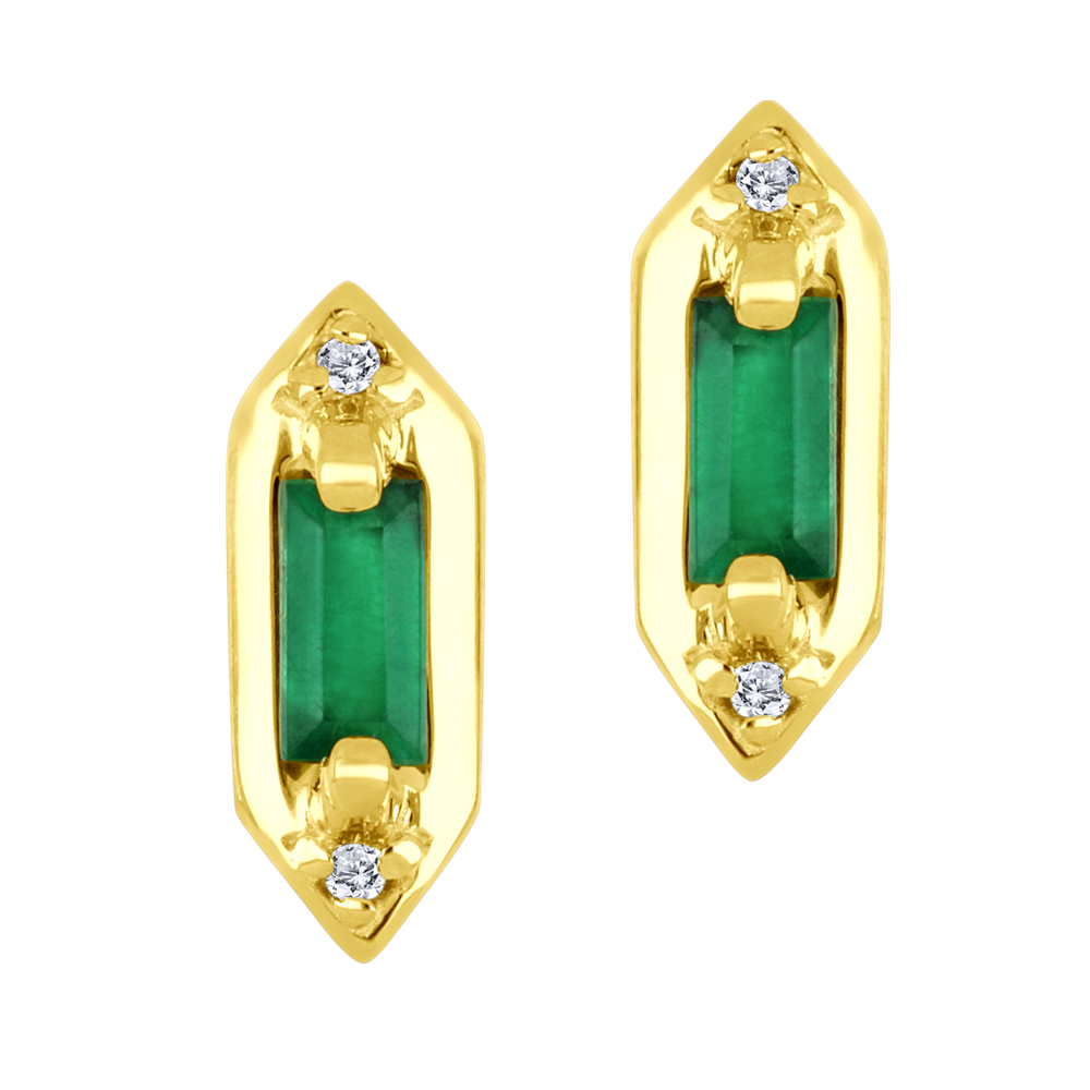 Boucles d´oreilles or jaune 10k émeraudes et diamants