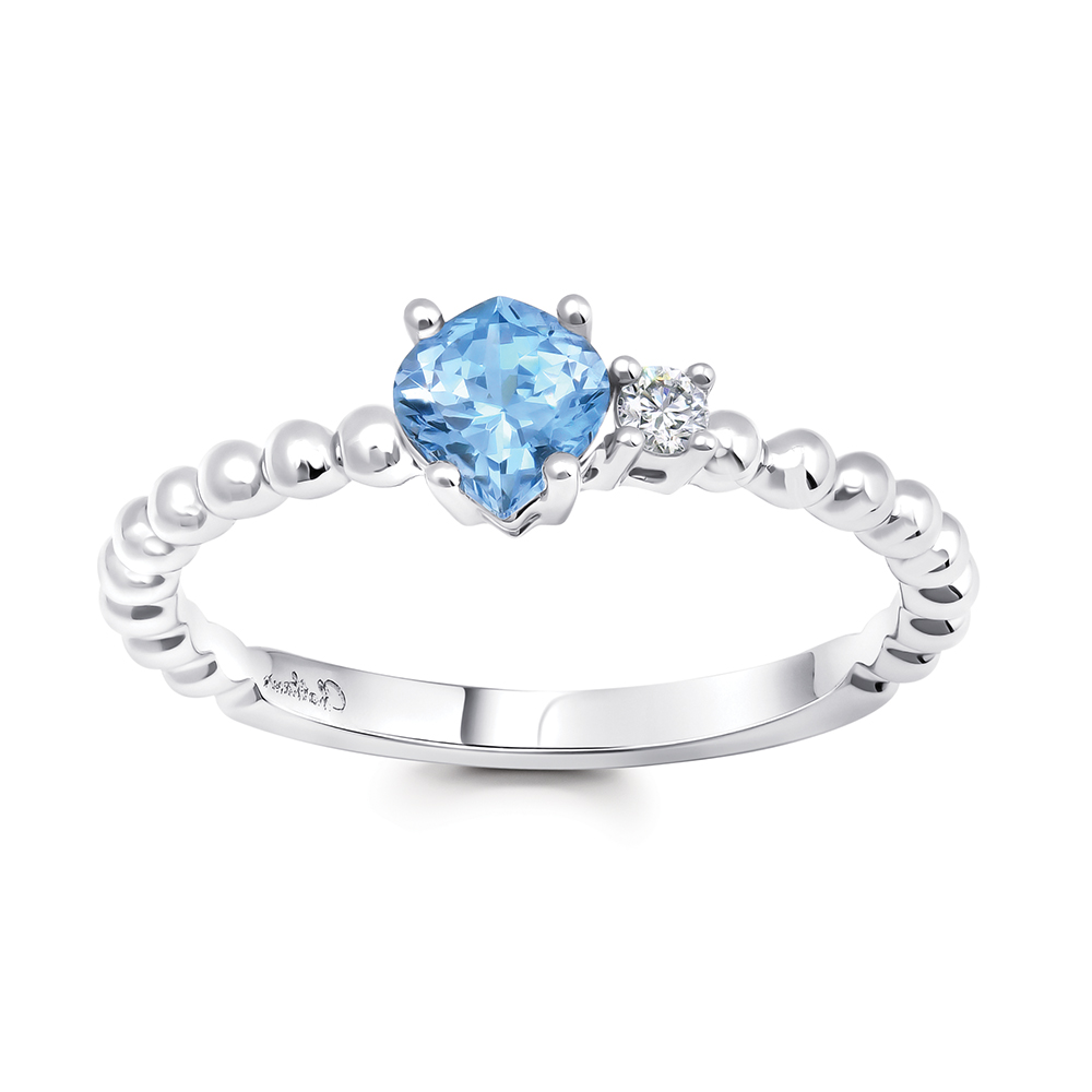 Bague or blanc 14k CHATHAM avec aqua marine et diamants de laboratoire
