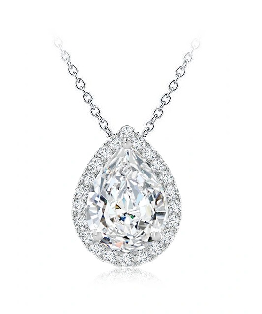 Chaîne et pendentif or blanc 10k motif goutte avec diamants de laboratoire