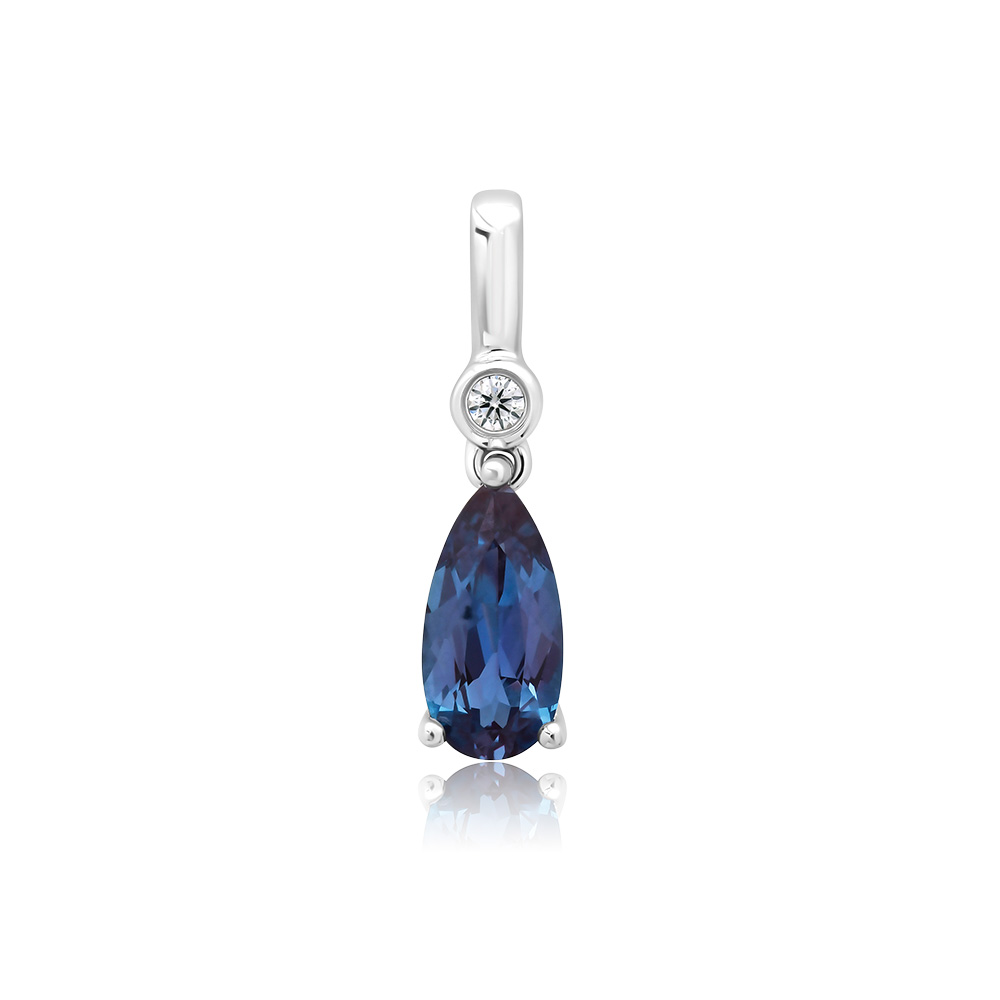 Pendentif or blanc 14k CHATHAM Alexandrite et diamant de laboratoire