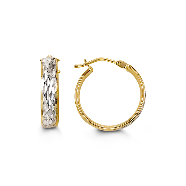 Boucles d'oreilles anneaux or 10k 2 tons effet diamanté