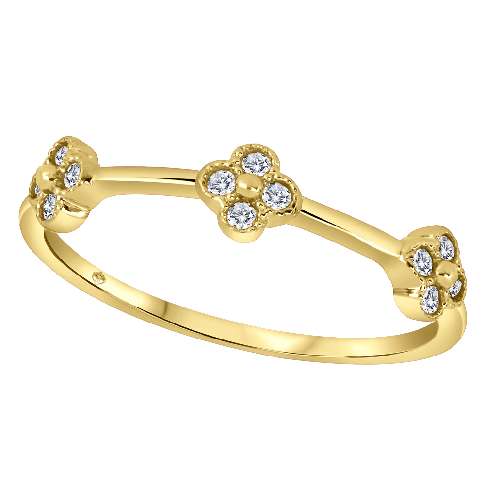 Bague or jaune 10k avec 3 motifs trèfles sertis de diamants canadiens naturels