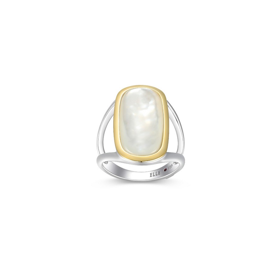Bague argent 925 et plaqué or ajourée avec nacre de perle véritable