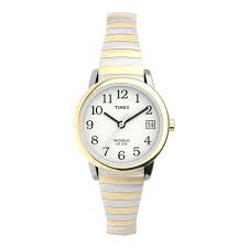 Montre Timex dame acier doré, bracelet extensible, dateur