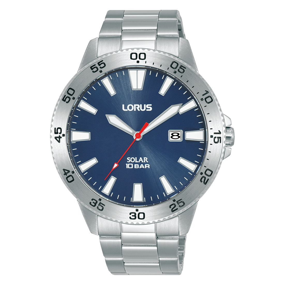 Montre homme solaire en acier fond bleu
