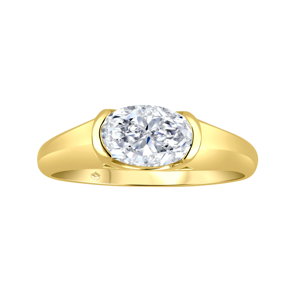 Bague or 10k jaune avec diamant laboratoire ovale 1ct