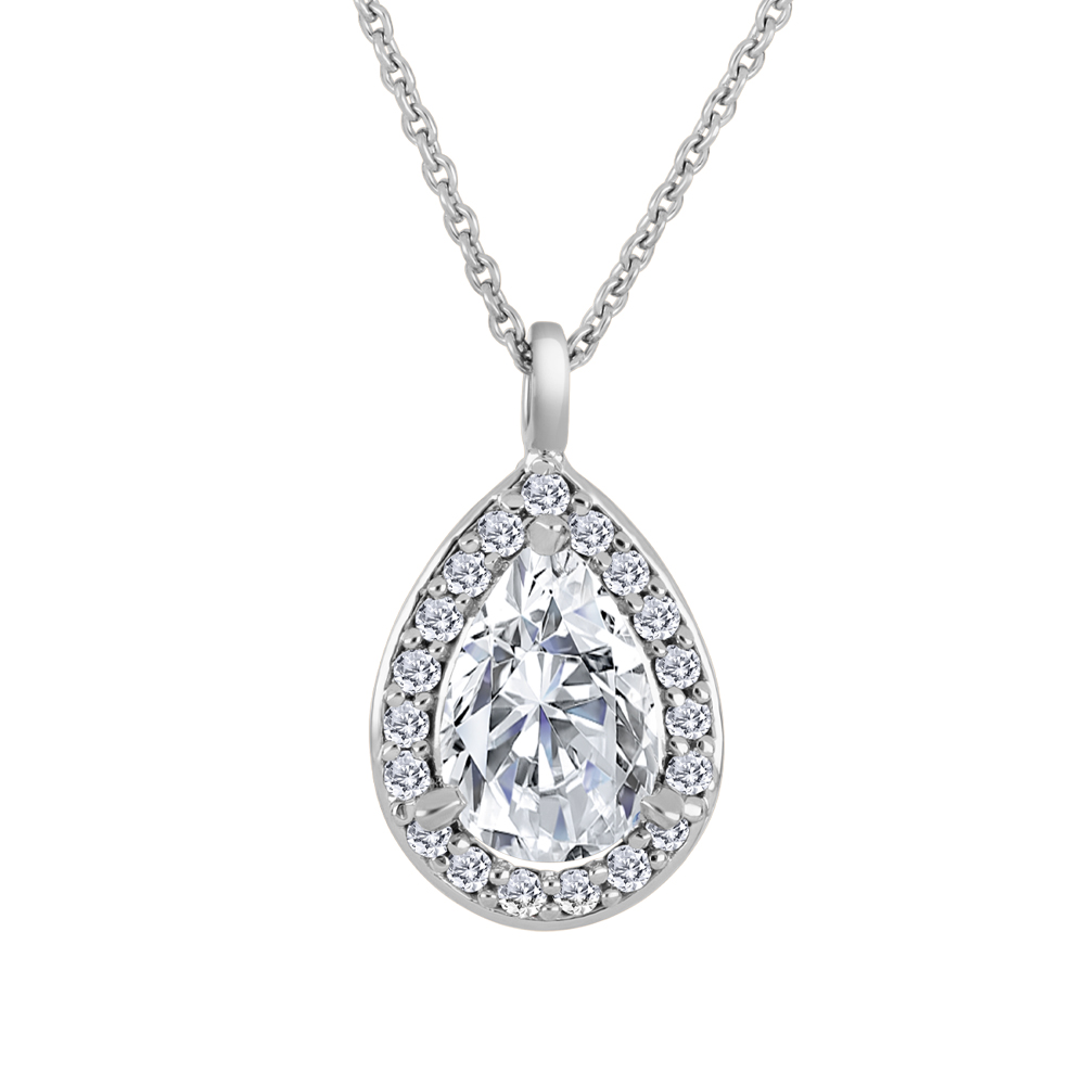 Chaîne et pendentif or blanc 10k avec diamant poire 1 carat de laboratoire