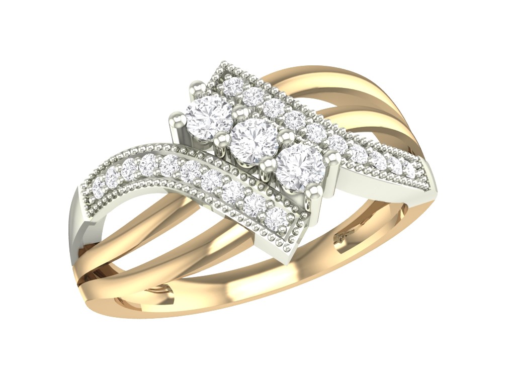 Bague or 10k 2 tons motif trinité avec diamants naturels