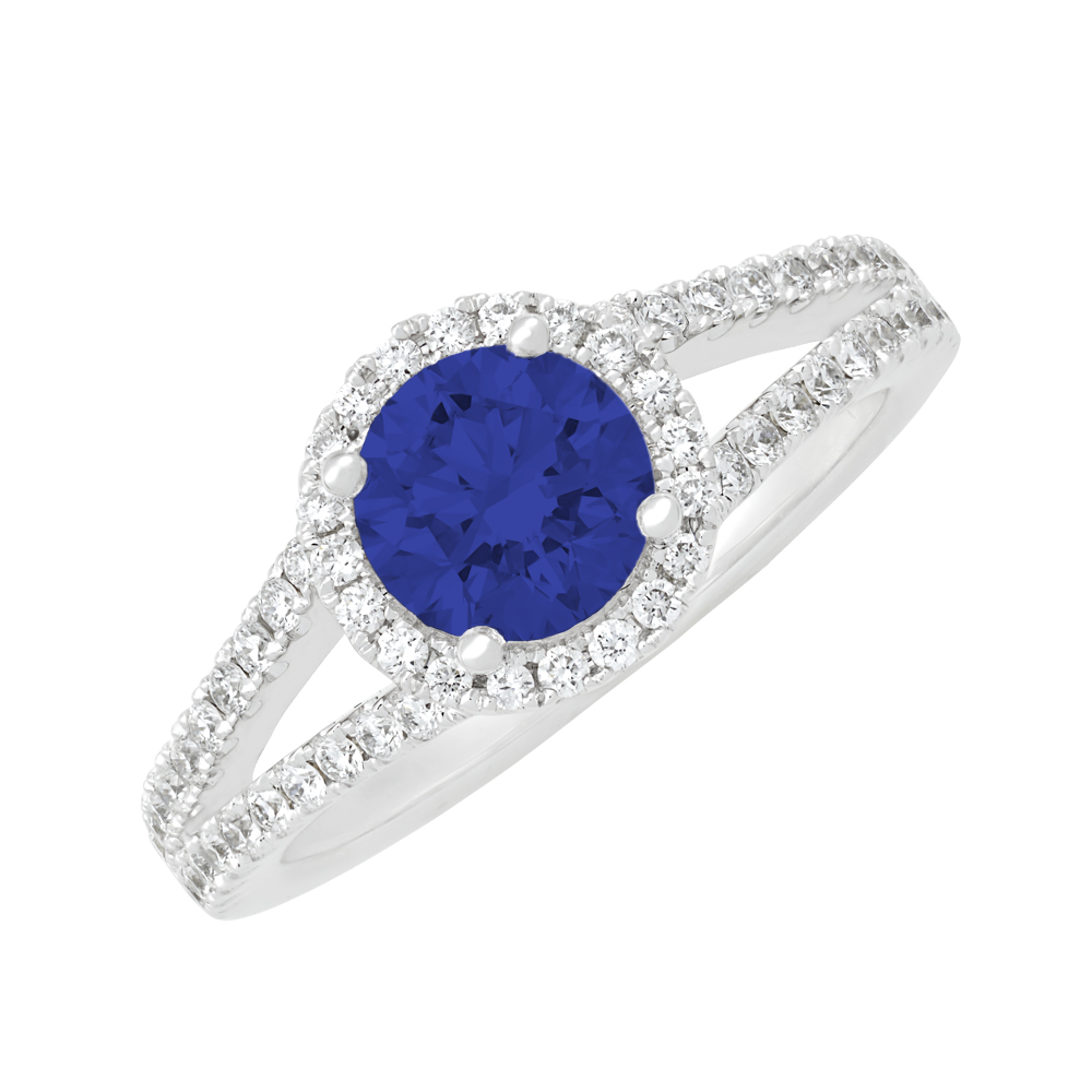 Bague or blanc 14k diamants et saphir de laboratoire