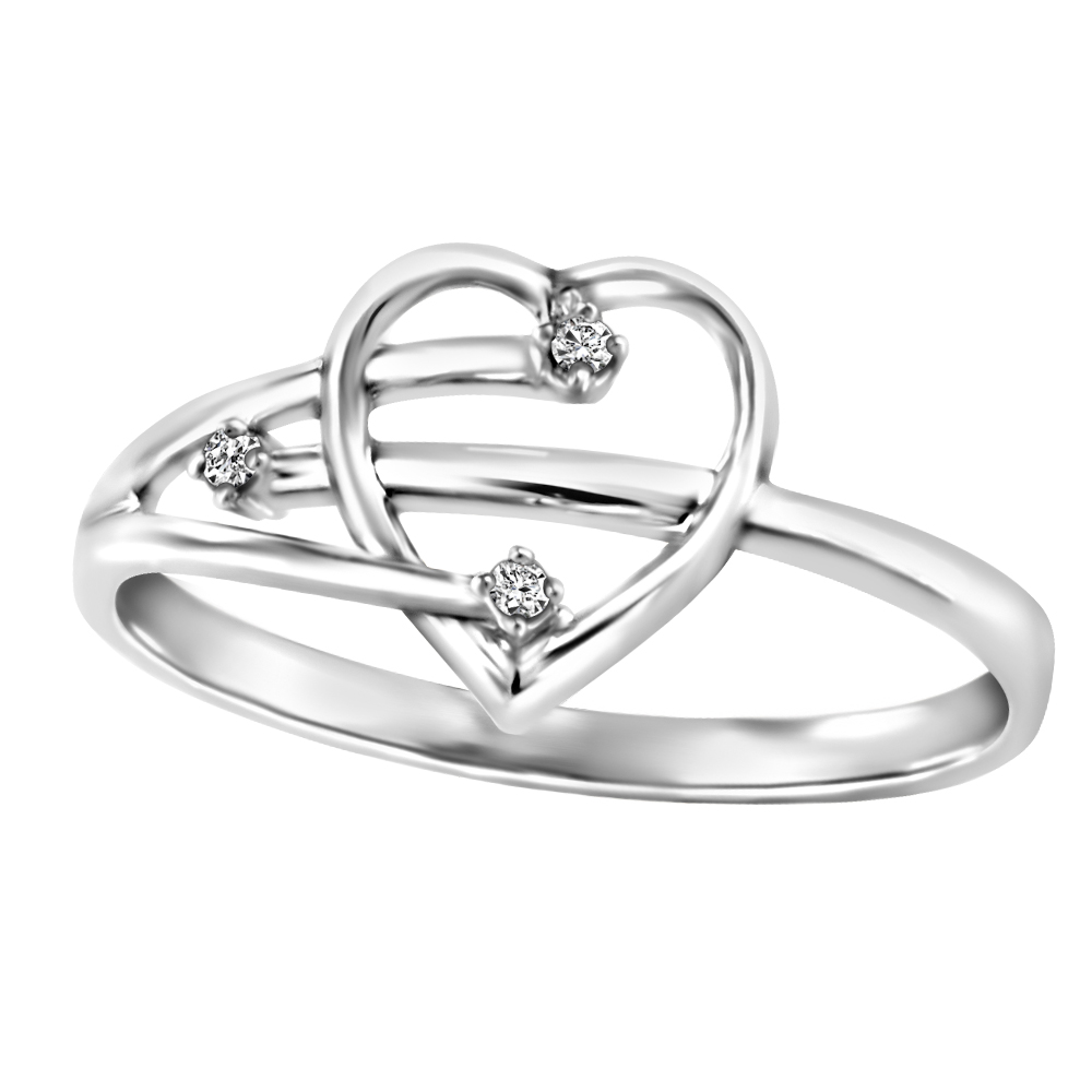Bague or blanc 10 k cœur et diamants naturels du Canada