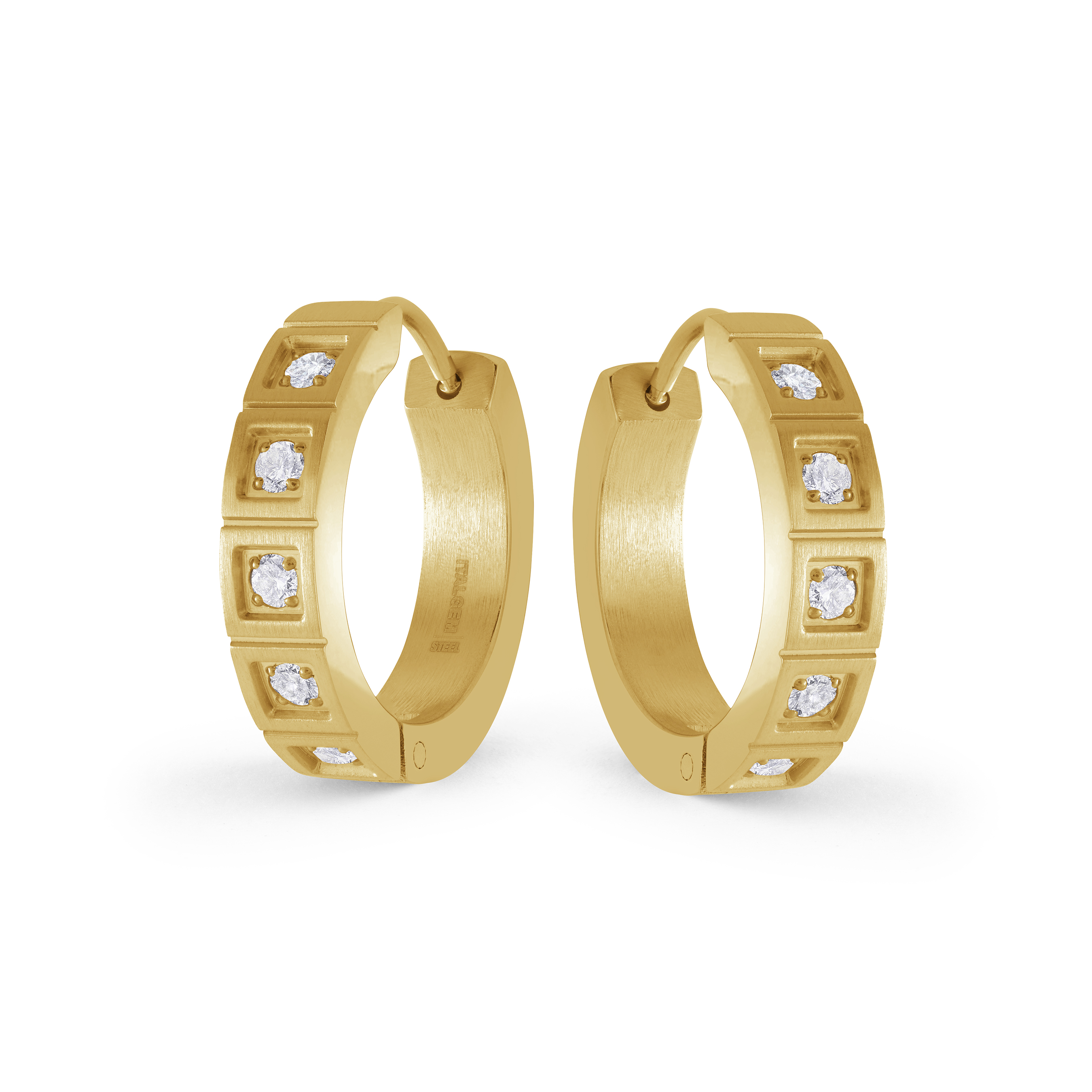Boucles d'oreilles huggies acier plaqué or jaune et cubics