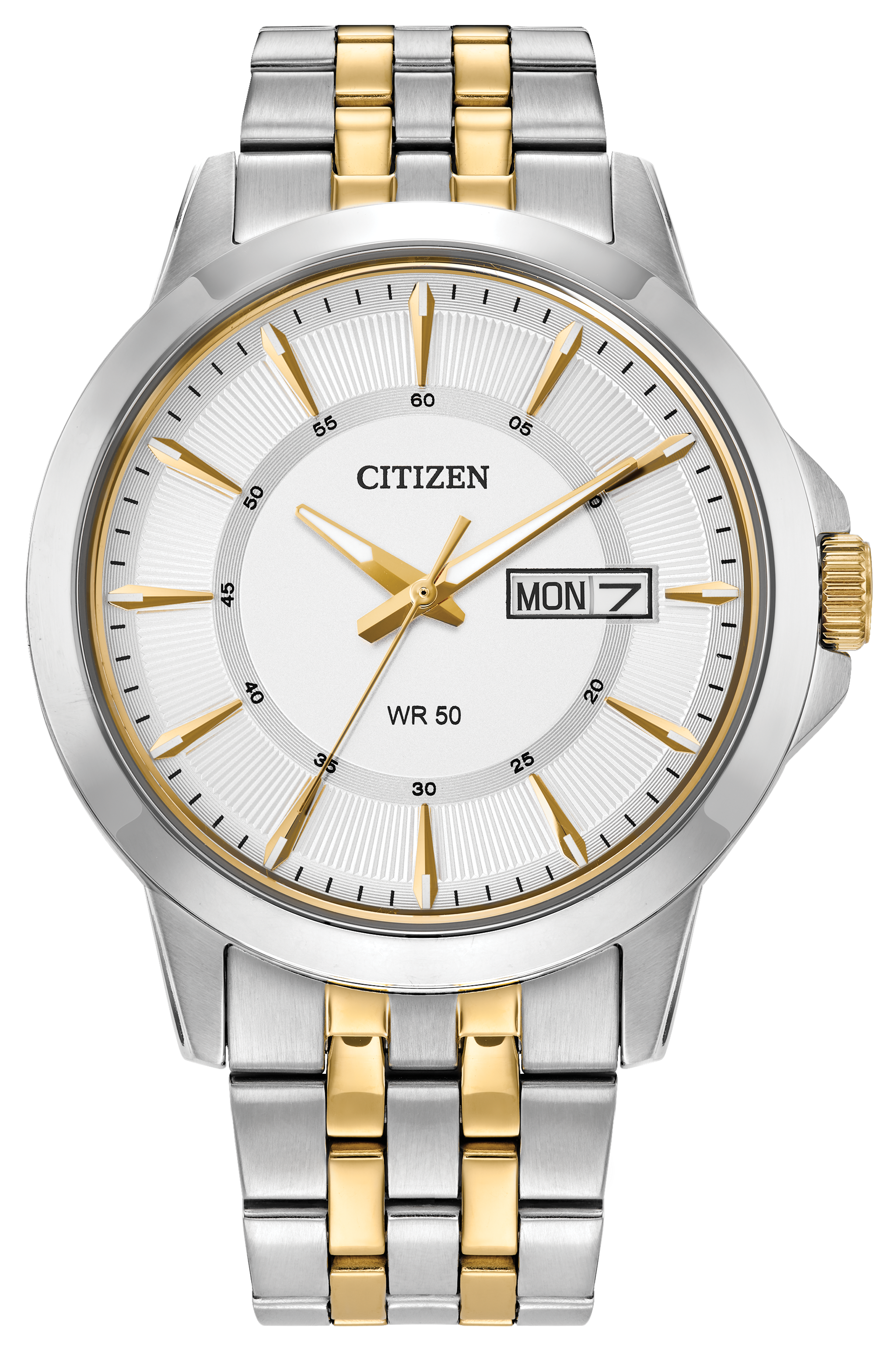 Montre Homme à quartz bracelet acier 2 tons jour et date