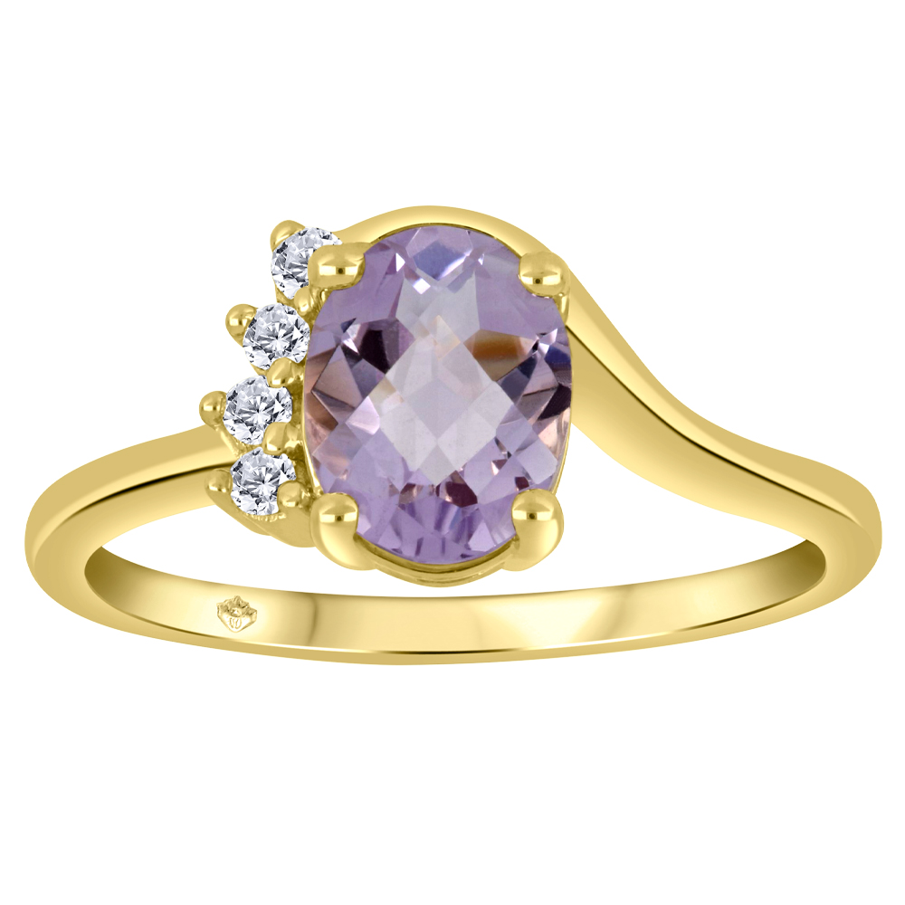 Bague or jaune 10k avec quartz et diamants naturels du canada