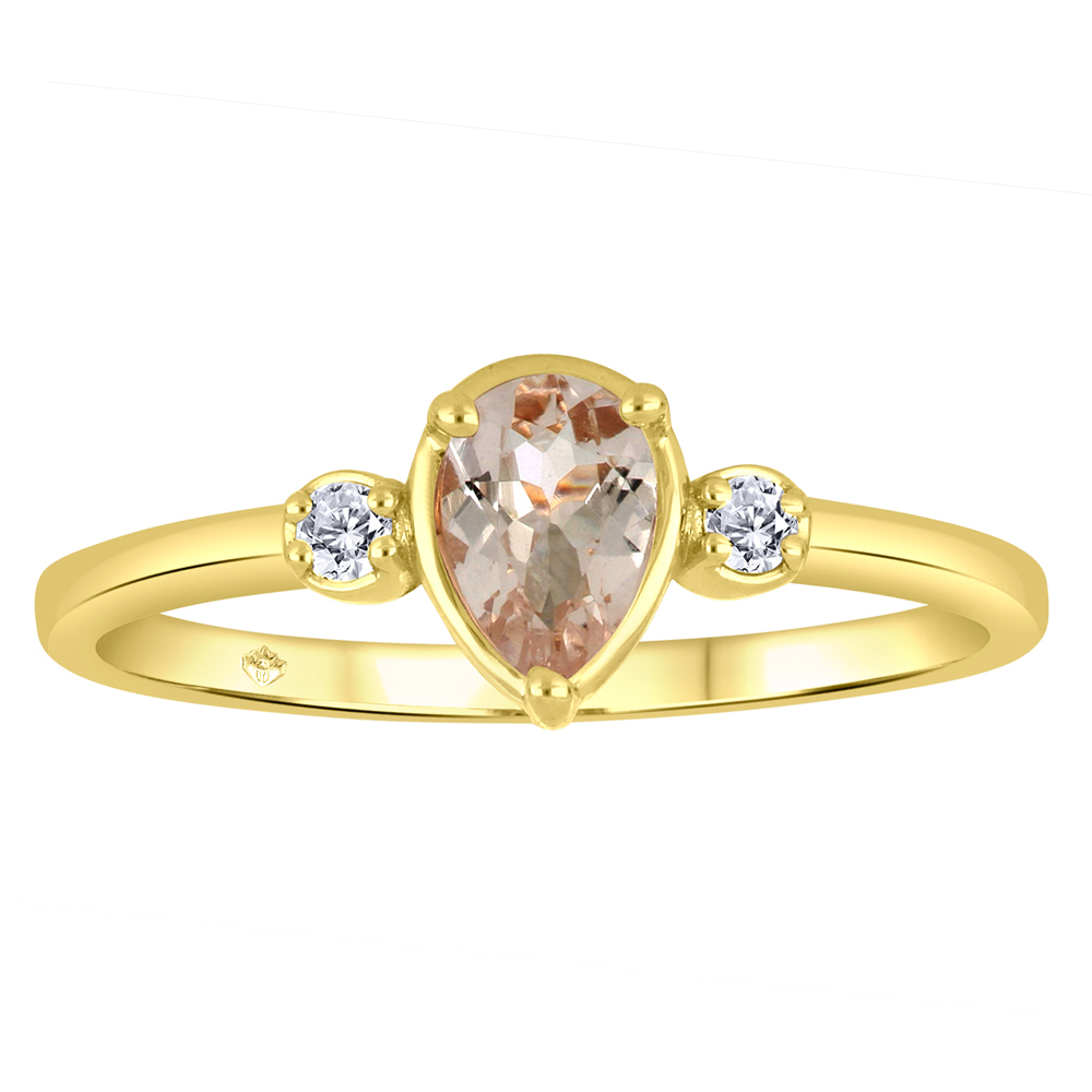 Bague or jaune 10k avec 1 morganite et 2 diamants naturels du Canada