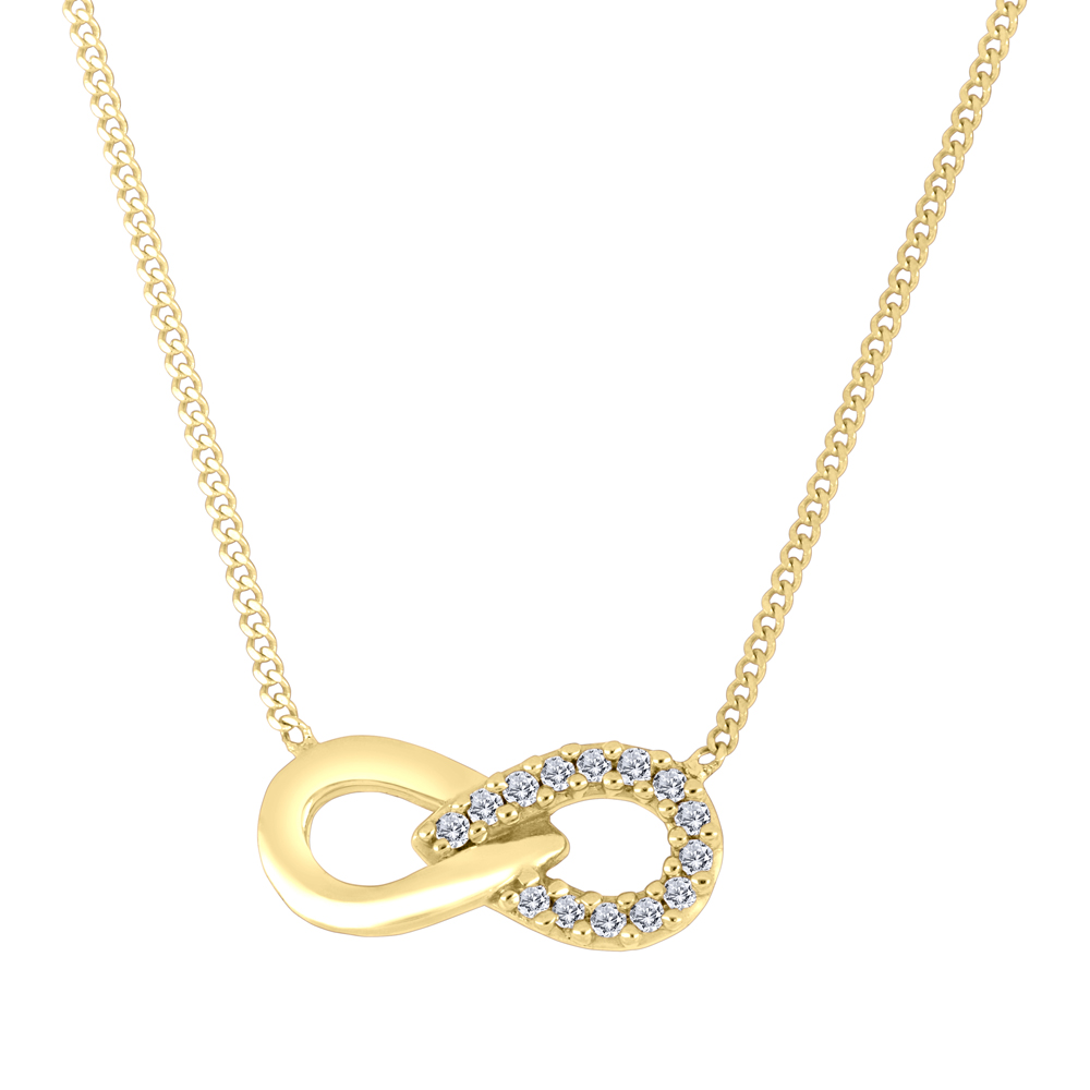 Collier or 10 k motif infini or jaune et diamants naturels