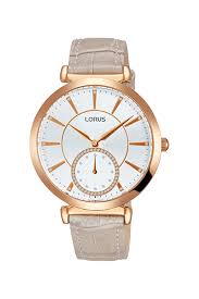 Montre dame boitier acier doré et bracelet cuir brun clair