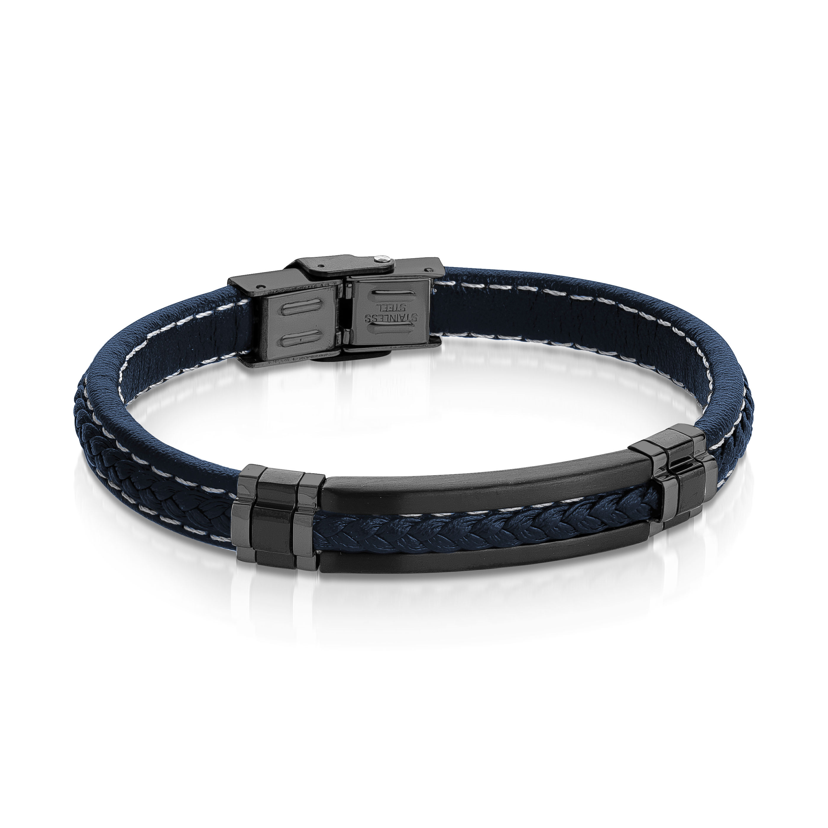 Bracelet cuir bleu tressé