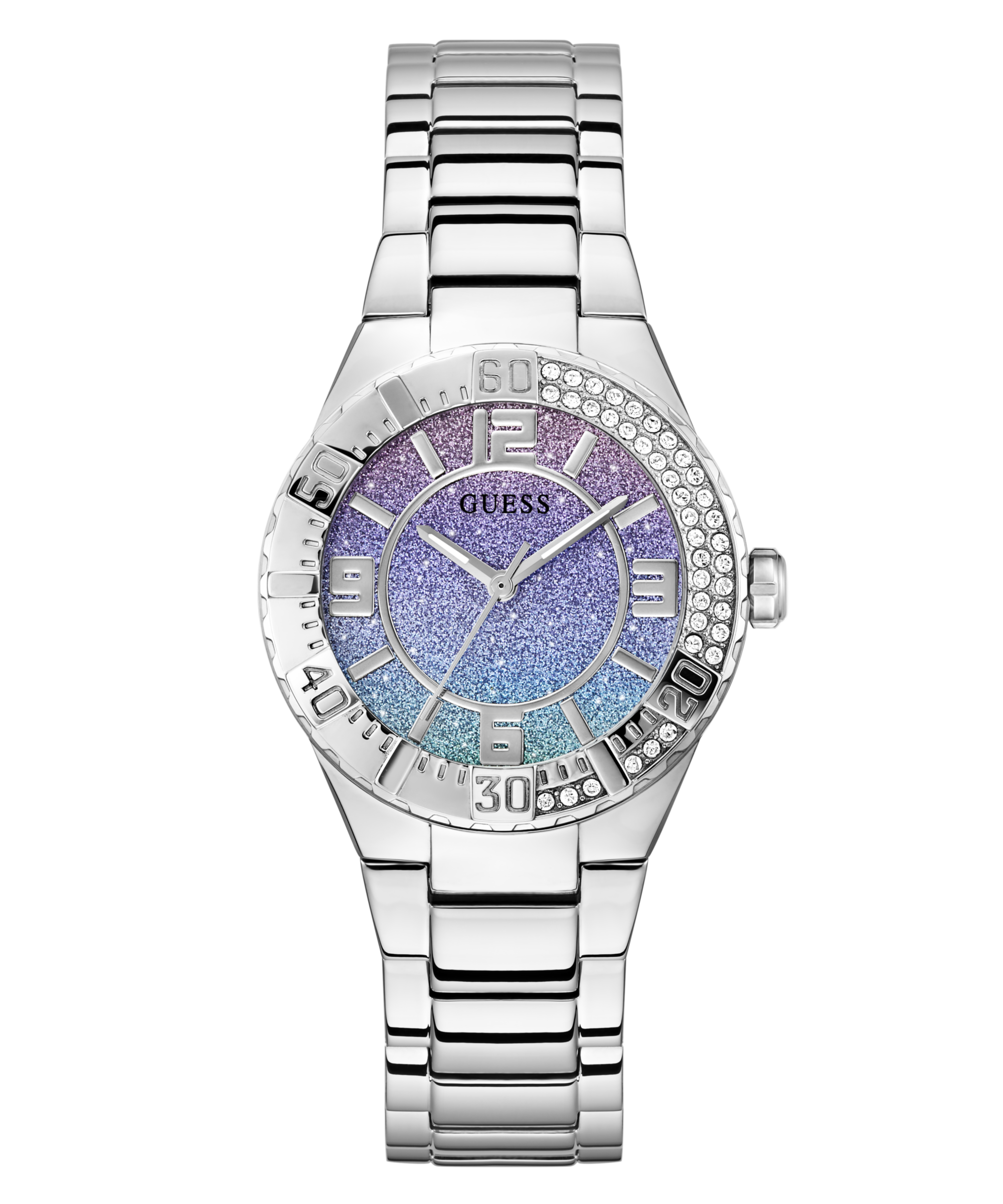 Montre Dame Guess à quartz boitier et bracelet acier sertis de cubics