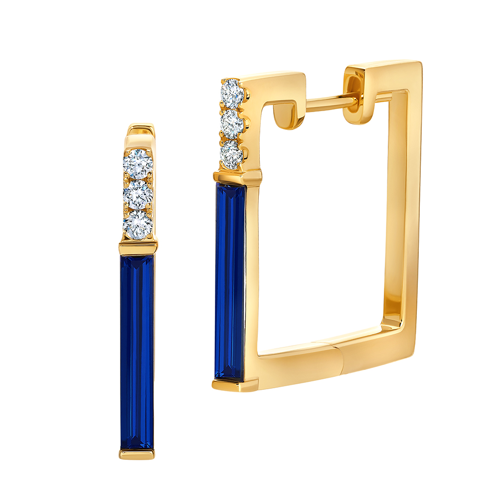 Boucles d'oreilles or jaune diamants et saphirs de laboratoire