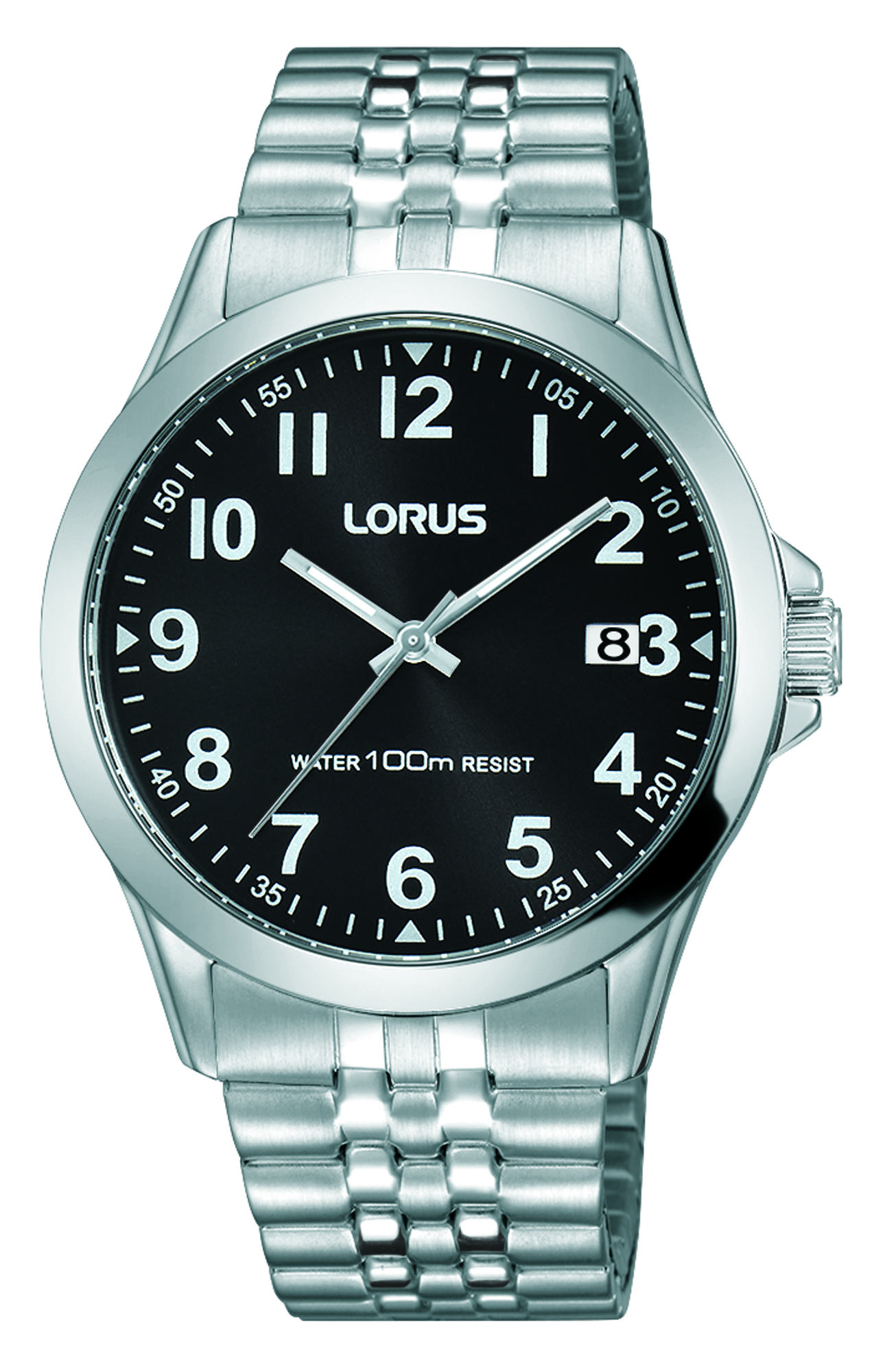 Montre homme quartz acier fond noir et date
