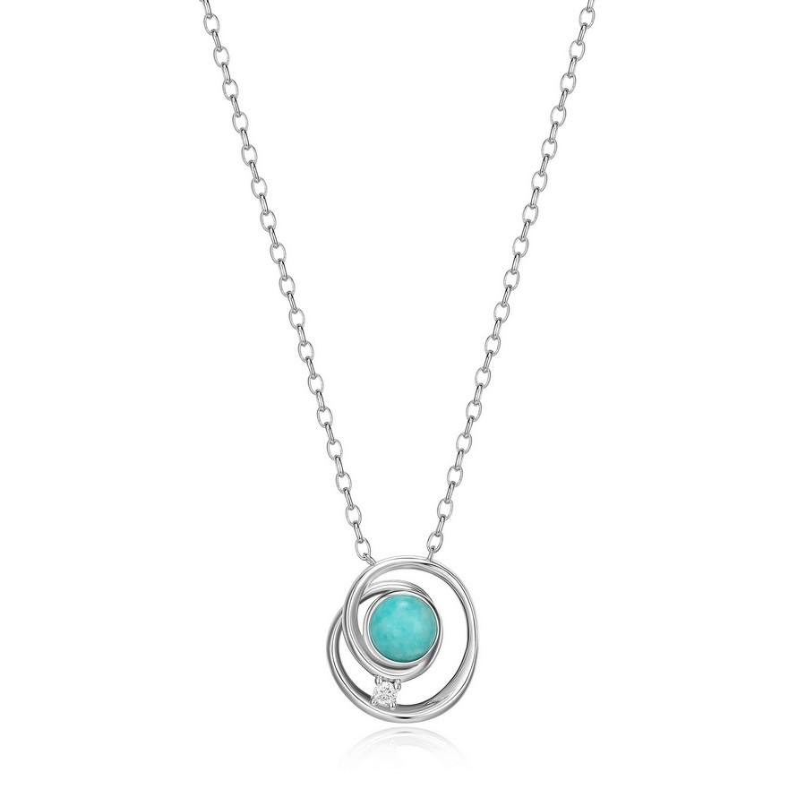 Collier argent ligne Satelite avec amazonite et moissanite
