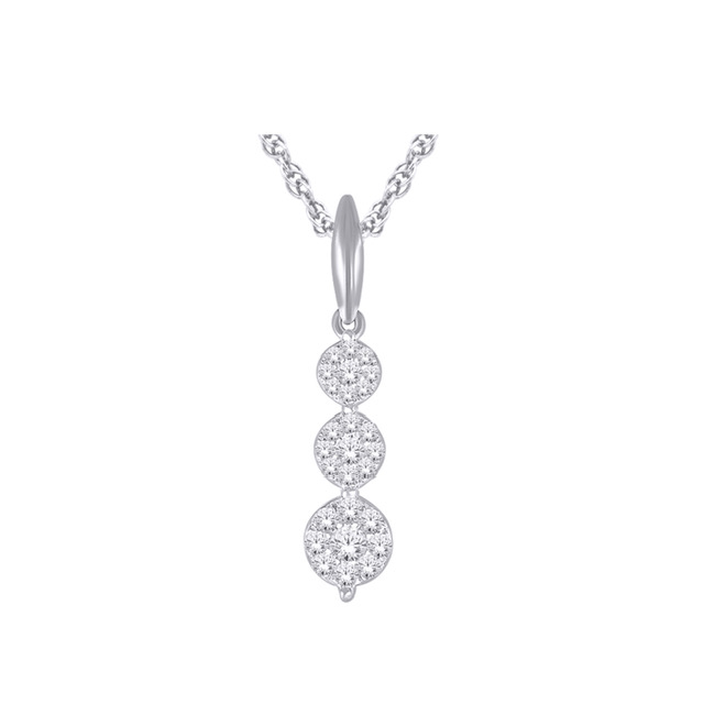 Pendentif or 10k blanc trois motifs cercles sertis de diamants