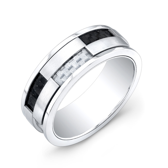 Jonc homme acier carbone noir et gris