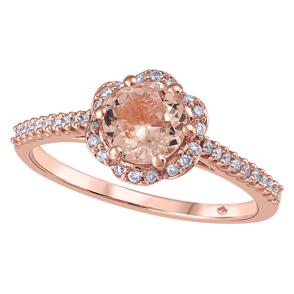 Bague or rose 10k avec morganite sertie de diamants