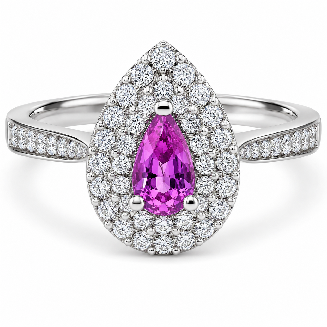 Bague or 14k blanc avec saphir rose et diamants naturels
