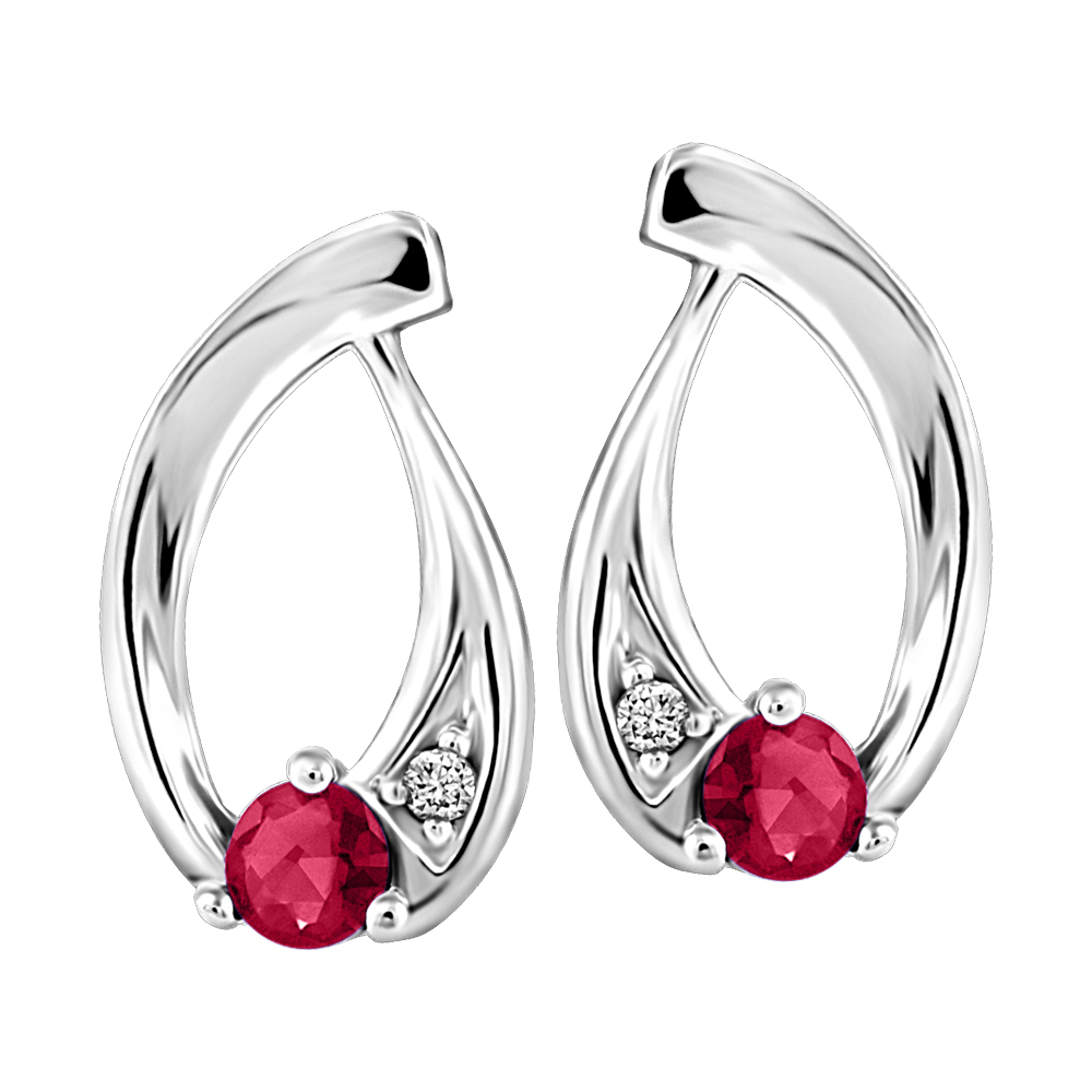 Boucles d'oreilles or blanc 10k avec rubis naturels et diamants du Canada
