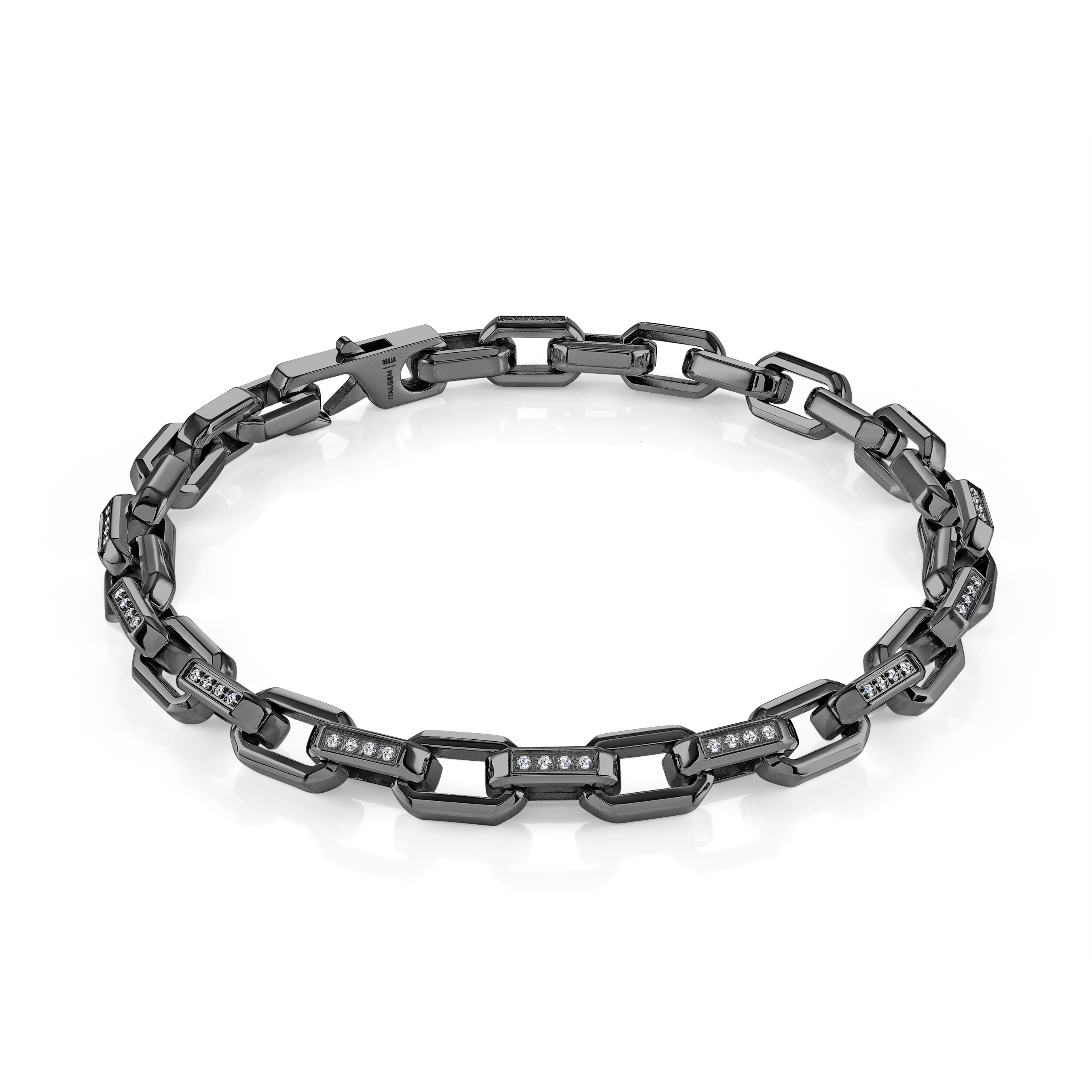 Bracelet homme maille rectangle avec cubics noirs