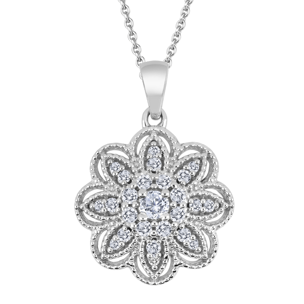 Ensemble or blanc 10k chaîne et pendentif serti de diamants