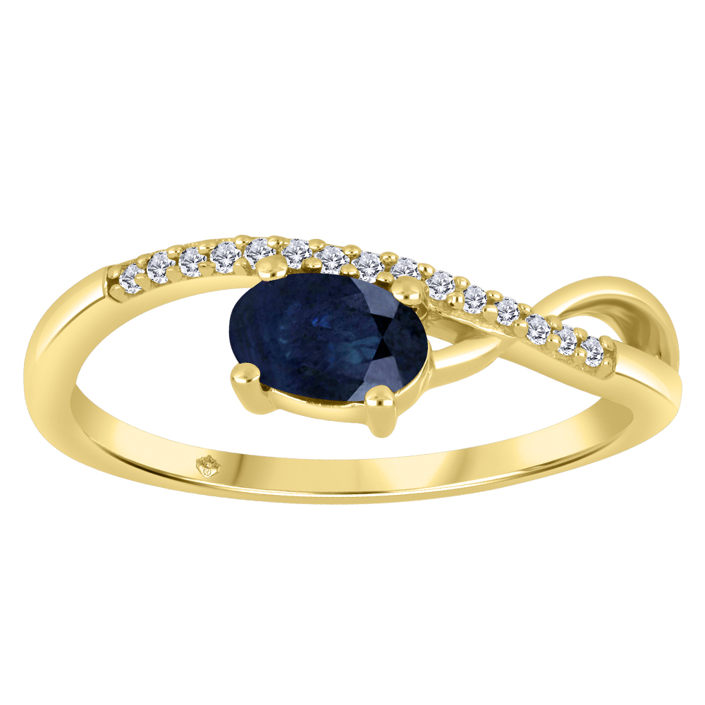 Bague or jaune 10k avec 1 saphir naturel et 15 diamants naturels du Canada