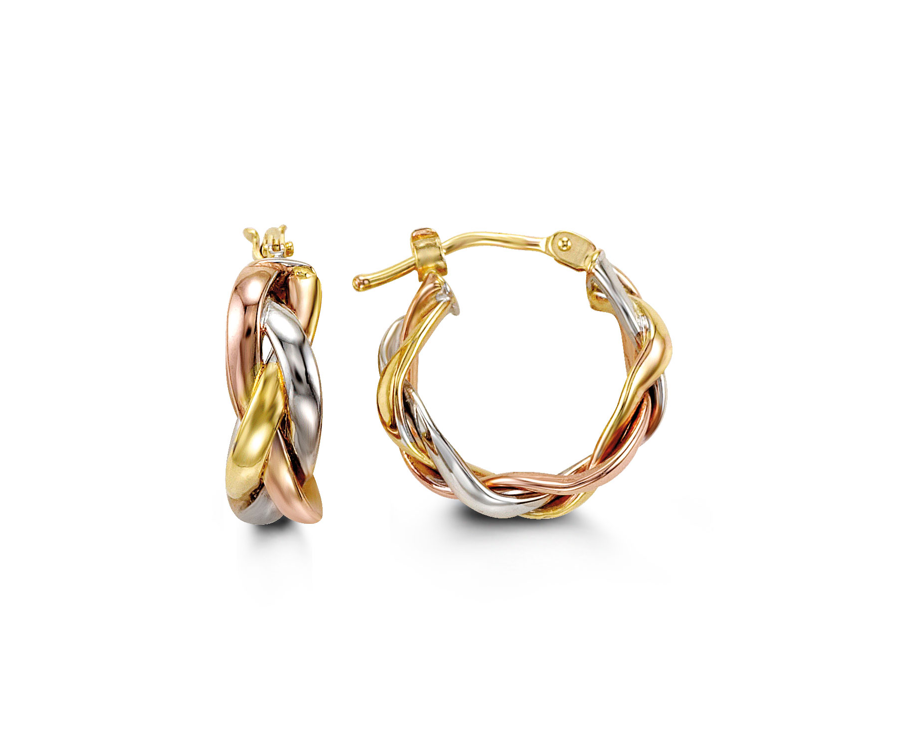 Boucles d'oreilles 3 tons or 10k motif tresse