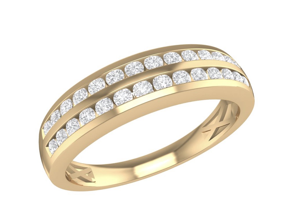 Bague or jaune 10k double rang diamants naturels