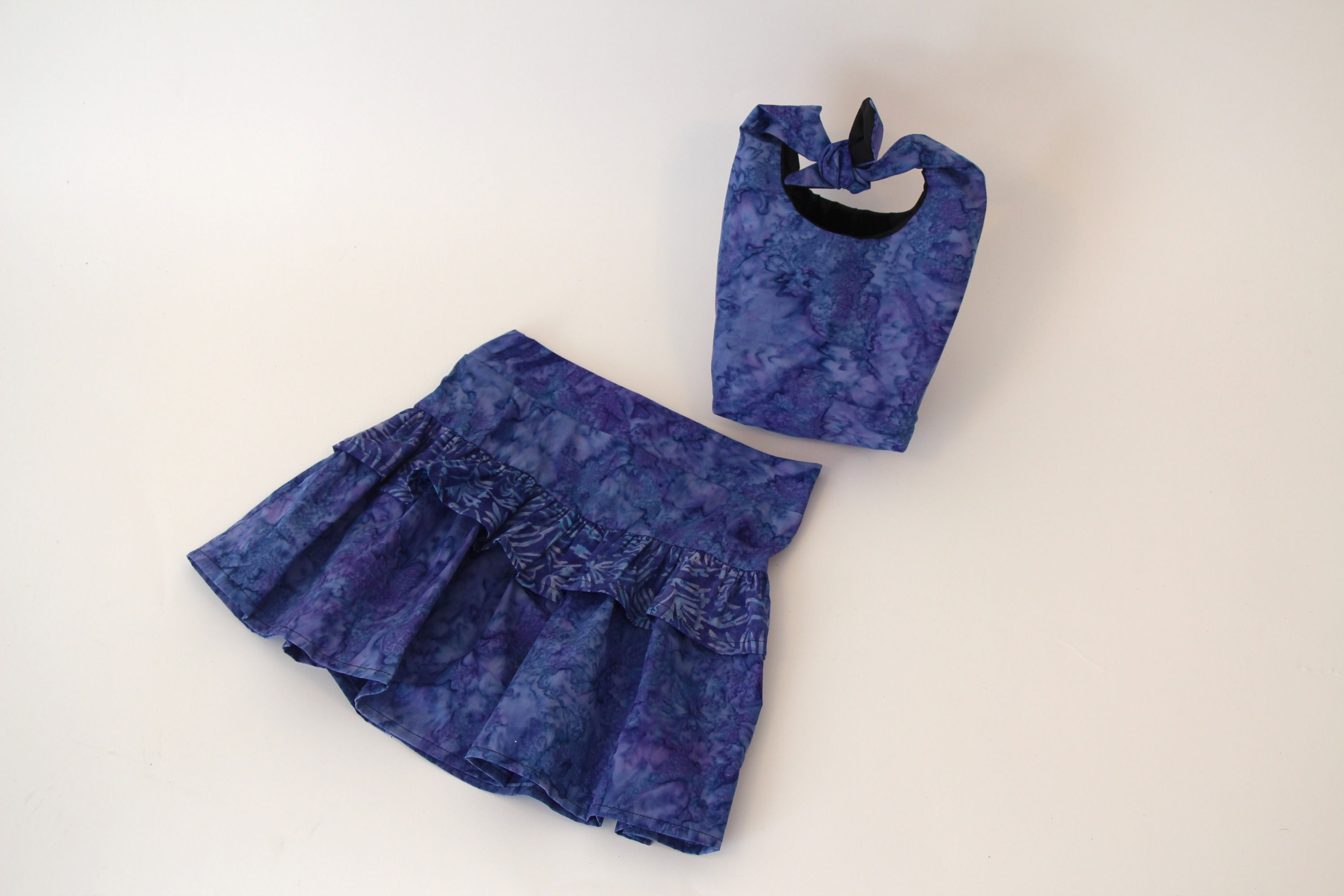 Blue Batik Skirt With Purse Front View