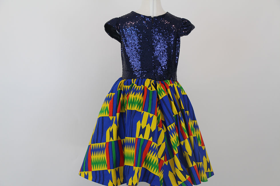 African print sequin dress for girls back view